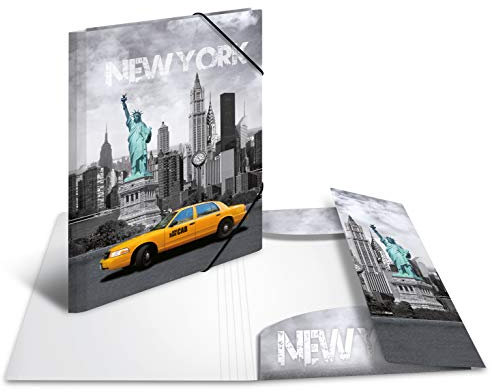 HERMA 7274 Sammelmappe A3 Städte New York, Kinder Eckspanner-Mappe aus Kunststoff mit Innendruck & Gummizug, stabile Einschlagmappe aus Plastik für Jungen & Mädchen