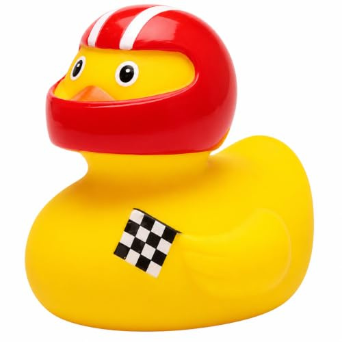 Duckshop I Badeente Rennfahrer I Quietscheente I L: 8,5 cm I Quietscheentchen I Geschenk für Motorsport-Fans I Präsent Sammler