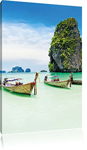Pixxprint Longtailboote in Thailand, Größe: 120x80cm, Leinwandbild, fertig gespannt, Wandbild, Dekoration, Kunstdruck, kein Poster