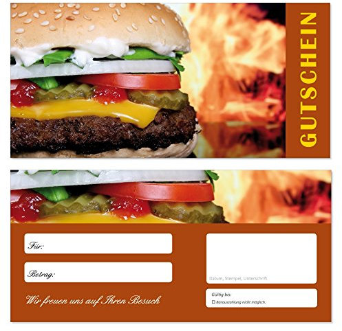 10 Stück Geschenkgutscheine (Hamburger-684) Gutscheine Gutscheinkarten für Gastronomie Bereiche wie Restaurant Gaststätte Lieferdienst