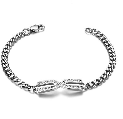 JewelryWe Schmuck Edelstahl Damen Armband, Strass Unendlichkeit Symbol Panzerkette Armkette Partnerarmband Armreif, Farbe Silber, 19cm Breite 5mm, mit Geschenk Tüte