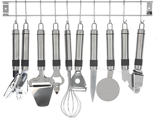 Bakaji Set Utensili da Cucina con Rastrelliera Binario Porta Utensili in Acciaio Inox