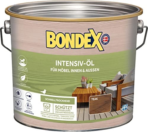 Bondex 381183 Intensiv-Öl teak 2,5 L für 55 m²Holzöl, Holzpflegeöl, Terrassenöl mit UV-Schutz & Anti-Rutsch-Effekt, Wasserbasiert