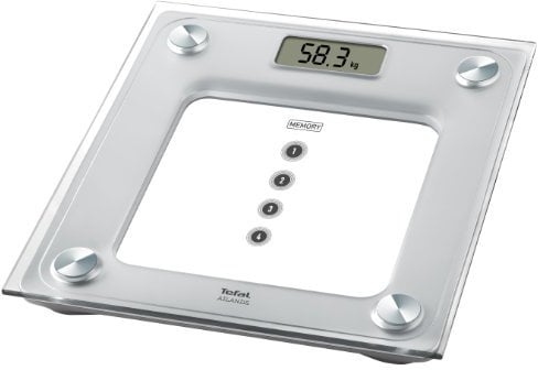 Tefal Atlantis - Báscula de baño, hasta 160 kg, graduación 100 gr, pantalla LCD, 4 memorias