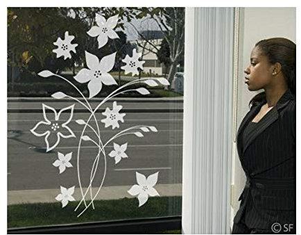 Fenster Aufkleber No. SF961 Traumhafte Blumen – Glasfensterfolie Selbstklebend | Michglasfolie 5 Farben, Fensterfolie, Klebefolie, Sichtschutz, Michglasfolie, Badfarbe:Erfrischende Minze; Maße:45 cm x 32 cm.