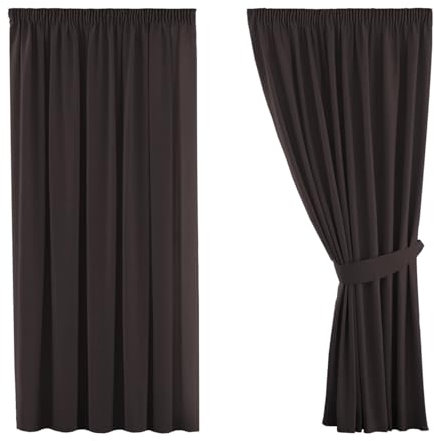 H.Versailtex Blackout Super Soft Window Treatment Thermal Insulated Pencil Pleat Curtains for Bedroom with Two Matching Tie Backs Dark Brown, Energy Saving& Noise Reduce, 46 Widthx54 Drop, 2 Panels