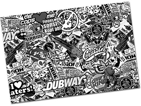 Finest Folia Auto Folie 30x20cm mit Schutzlaminat Glanz Aufkleber für Modellauto Heli Boot Fahrrad RC Modellbau 1:10 Decal Sticker für Carwrapping Folierung R019 (Stickerbomb schwarz/weiß)