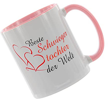 Beste Schwiegertochter der Welt Kaffeetasse mit Motiv, Tasse mit Druck, auch individuell mit Spruch, Foto, Wunschtext, Wunschname (Rosa)