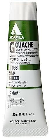 Holbein Acryla Gouache Artists Acrylic Polymer Emulsion, 20ml Sap Green (D066)