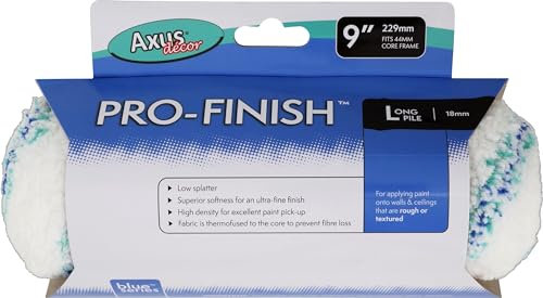 Axus Decor Pro-Finish Roller, Long Pile (Blue Series) Paint Roller Sleeve, Ultra Fine Finish, Long Pile for Professional & DIY Projects, Ideal for Uneven Walls & Ceilings, 9/230mm,44mm core