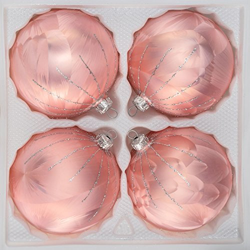 Lot de 4 boules de Noël en verre - Diamètre : 10 cm - Couleur : rose glacé et argenté