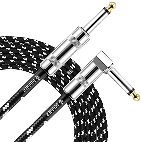 Donner Instrumentenkabel Gitarren 3m profesionell 6,35mm Lärmschutz Gitarrenkabel mit einseitiger gewinkelter Klinke und 1 Standard Klinke für E-Gitarre, Bass (Schwarz Weiß)