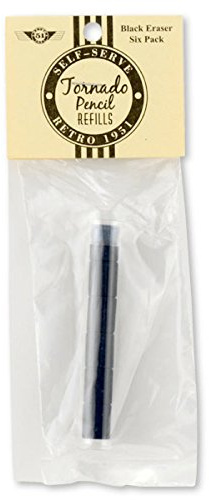 Retro Tornado Black Eraser Refills 6/Pk