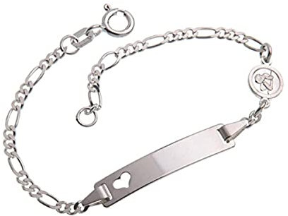 Silberketten-Store Baby- & Kinder ID Armband mit Herz & Engel-Anhänger inkl. Gravur & Geschenksäckchen I aus 925 Silber I nickelfrei für Allergiker geeignet I 10 Schriftarten I 14 cm
