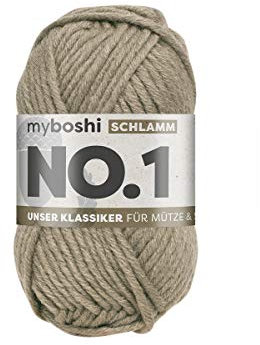 myboshi No.1 Wolle zum Häkeln und Stricken, Schnellstrickgarn, langlebige Mützenwolle, Strickwolle, Häkelwolle, mulesing-frei, 50g, Ll 55m Braun (Schlamm), 1 Knäuel
