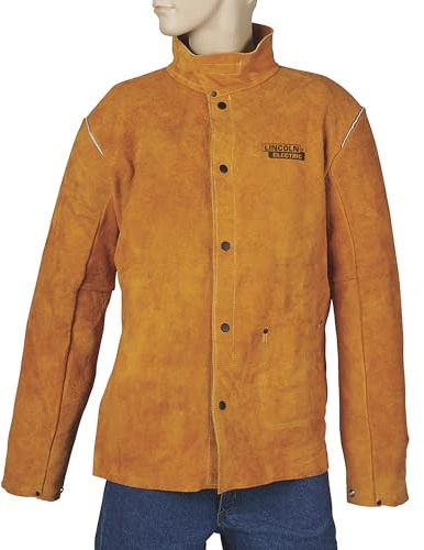 Lincoln Electric marrón resistente a las llamas resistente piel soldadura chaqueta
