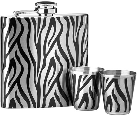 Premier Housewares Stylish Zebra Design Hip Flask Set | Durable Hip Flask for Men | Complete Set Alcohal Flask for Parties | Glamorous Design Hip Flask Gift Set for Men, Women