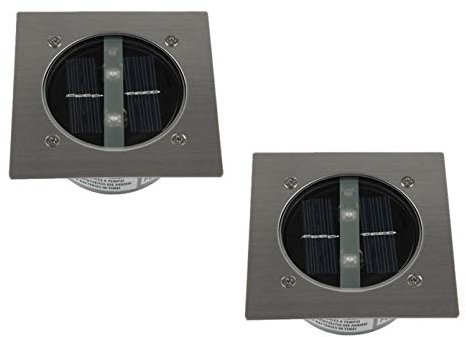 2er SET moderner Solar LED Bodeneinbaustrahler 4-eckig in Edelstahl / Glas für Außen