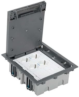 Simon 52006301-030 - Kit Caja De Suelo Simon 500 Cima 3 Módulos Con 2 Bases Doble Schuko Embornado Por Corte-Rápido Con Led, 2 Placas V&D Para 1 Conector