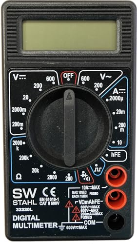 SW STAHL Digital-Multimeter 32220L - LCD Messgerät 600 V - Voltmeter | Spannungsprüfer für Gleich- und Wechselspannung, 10 A Gleichstrom, Widerstandsmessung bis 2000 kOhm, inkl. 2 x AAA Batterien