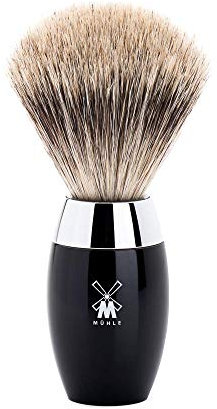MÜHLE Kosmo Rasierpinsel - Rasurpinsel aus feinem Dachshaar - Griff aus schwarzem Edelharz und Metallakzenten