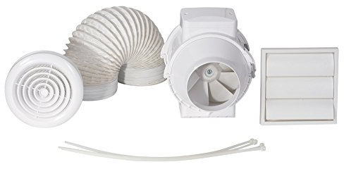 Airflow® Aventa 100mm In-Line Extractor Fan with Adjustable Timer Kit – Includes 6m Flex Duct, Ties, Chrome & White Grilles, External Grille – Quiet, 2-Speed - 3 Years Warranty