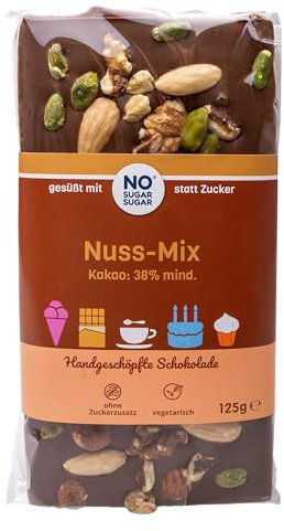 NO SUGAR SUGAR | Nuss-Mix Schokolade (125g) vom Konditor, ohne Zuckerzusatz