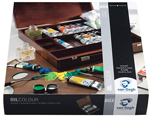 Van Gogh Peinture à couleurs à l'huile, 14x40ml Tubes + Accessoires, Boîte en bois Set d'inspiration
