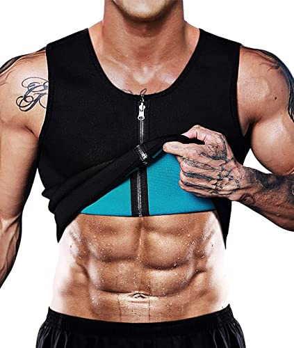 NonEcho Gilet de sauna pour homme, vêtements de transpiration, ceinture amincissante, corset, t-shirt sans manches en néoprène, vêtement gainant, t-shirt amincissant, tenue d'exercice, noir, XXL