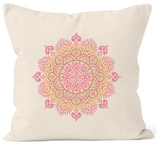 Autiga Kissenbezug Kissen-Hülle Mandala Ethno Boho Bohemian Deko-Kissen 40x40 Baumwolle Natur 40cm x 40cm