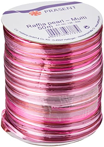 Präsent Raffia Pearl-Multicolour Bastband rosa/Flieder/Magenta, 50 m metallic Dekoband, Verzieren & Basteln, Geschenkband für feierliche Anlässe