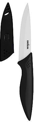 Excelsa Coltello Frutta con Coprilama, Ceramica, Nero/Bianco, Lama 10 Cm
