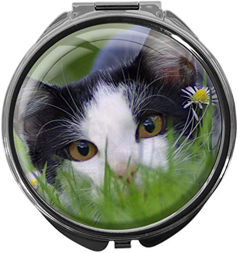 metALUm Pillendose mit Spiegel rund Metall 3 Fächer KATZE #1036