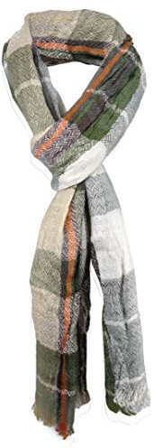 Schal in grün oliv orange braun beige kariert mit kleinen Fransen - Gr. 180 x 50 cm