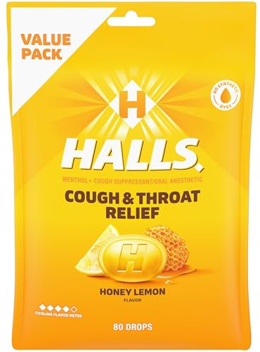 HALLS Relief Honey Lemon Cough Drops, Economy Pack, 80 Drops