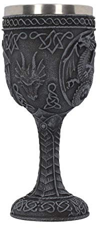 Nemesis Now Black Dragon Goblet, Resin with Stainless Steel Insert, Goblet, 17 cm