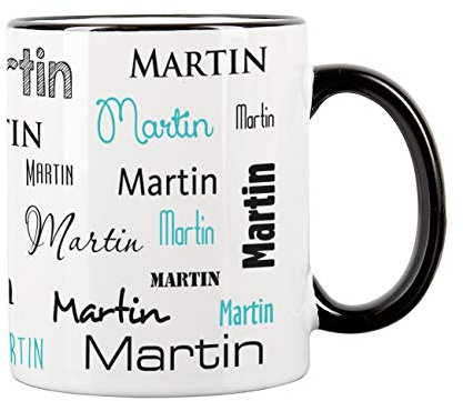 Herz & Heim® Namenstasse in verschiedenen Schriftarten 300 ml aus Keramik mit Farbauswahl Schwarz