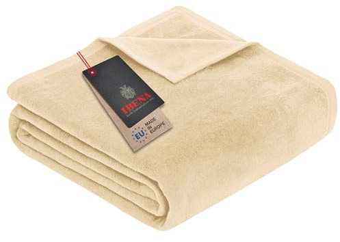 Ibena Porto XXL Decke 180x220 cm – Baumwollmischung weich, warm & waschbar, Tagesdecke Creme einfarbig