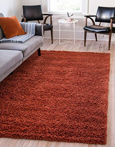Unique Loom Solo Solid Shag Kollektion Moderner Plüsch-Hochflor Teppich, Terrakotta, 152 x 244 cm