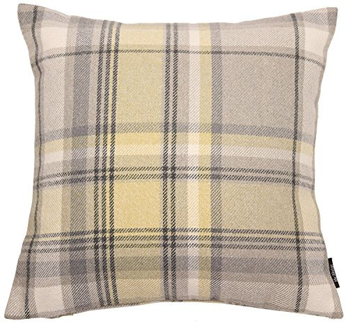 McAlister Textiles Heritage | Kissenbezug für Sofakissen in zartem Gelb | 43 x 43 cm | gewobenes Tartan-Muster kariert | Deko Kissenhülle Sofa, Bett, Couch pflegeleichtes Wolle-Gefühl