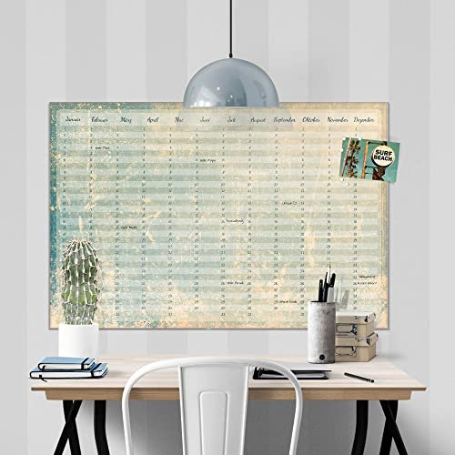 banjado® Wandkalender abwischbar aus Glas 90x60 cm/Jahresplaner abwischbar mit Motiv Shabby Wall/langlebiger Jahreskalender, Urlaubsplaner & Familienplaner abwischbar