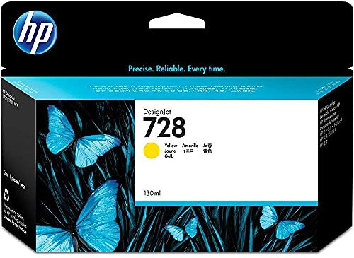 HP 728 Gelb 130 ml Original Druckerpatrone (F9J65A) mit originaler HP Tinte, für DesignJet T730 und T830 Großformatdrucker sowie den HP 729 DesignJet Druckkopf