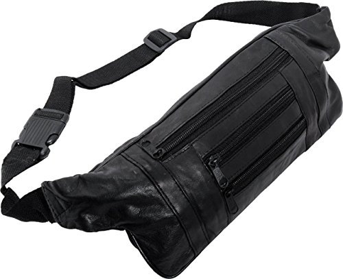 Schmale flache Bauchtasche Lamm Nappa Leder - Stylish und Trendy (schwarz) für Damen und Herren - Wandern Outdoor Festival Gürteltasche
