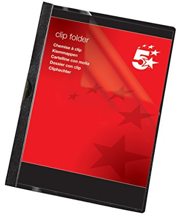 5 Star Office Clip Folder 3mm Spine for 30 Sheets A4 Black [Pack 25]