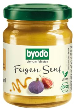 Byodo Bio Feigensenf I 1 x 125ml Glas I Süßer Senf mit fruchtiger Note I Vegane Feinkost halal & koscher I Frische Herstellung ohne Wärmezufuhr I Aromatischer Dip für Käse & Salatdressing
