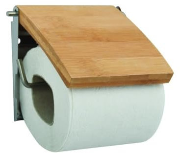 MSV 140396 Toilettenpapierhalter Klorollenhalter Bambus/Edelstahl, 13.4 x 2.2 x 11 cm