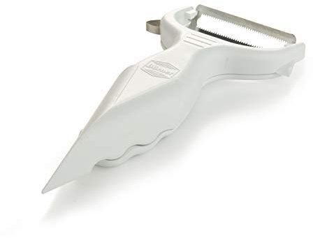 Börner Gemüseschäler (6-in-1) • Garnierschäler mit Reibe • Multifunktionsschäler für Obst & Gemüse • Schäler als Obstschäler, Universalschäler, Kartoffelschäler • Farbe: Weiß