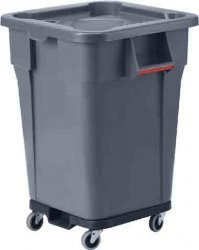 Chabrias Ltd 106L Heavy Duty Grey Square Waste Bin with Matching Lid and Wheeled Dolly Ideal for Commercial, Industrial or Kitchen Use, Durable Plastic Construction, Waste Management, Recycling