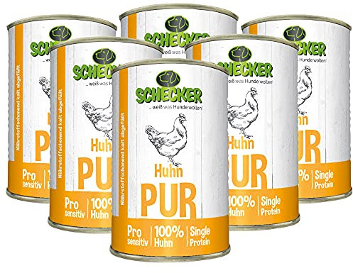 Schecker Nassfutter für den Hund - Huhn PUR - - getreidefrei - 6 x 410g - glutenfrei