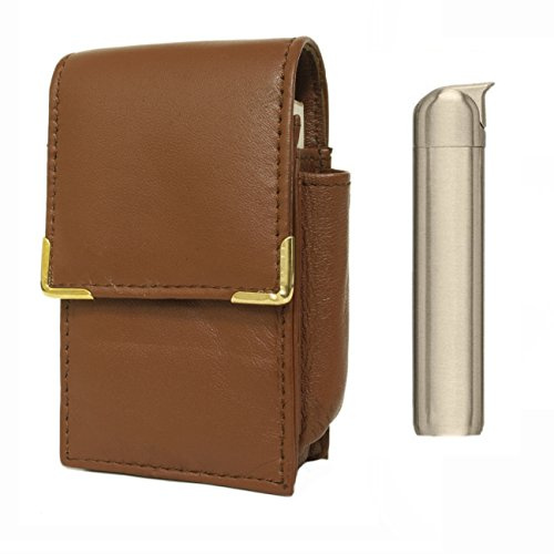 Knight Portasigarette in pelle marrone chiaro con accendino elettronico a gas sottile personalizzato